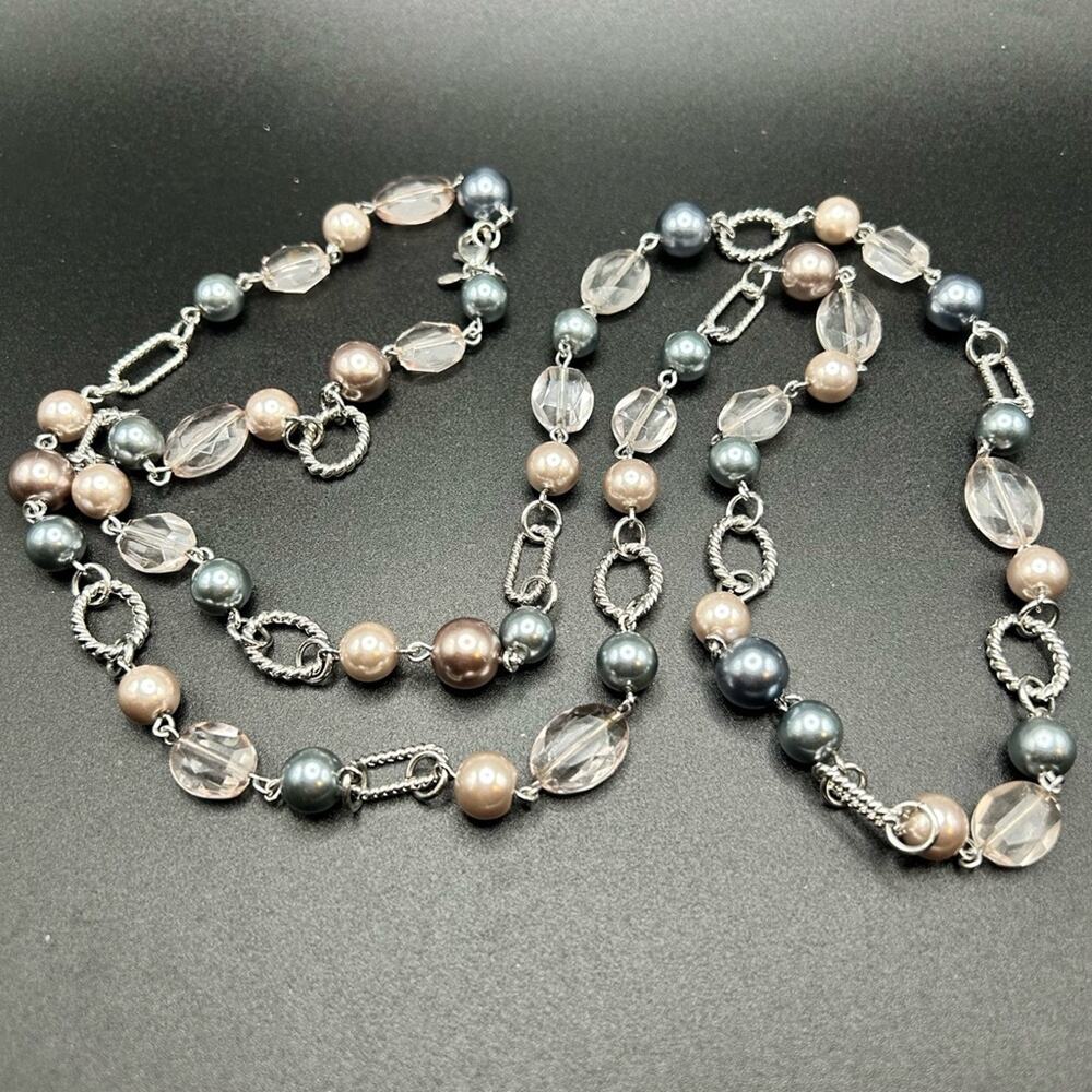 L21 Premier Designs Long silver tone blue pink Necklace